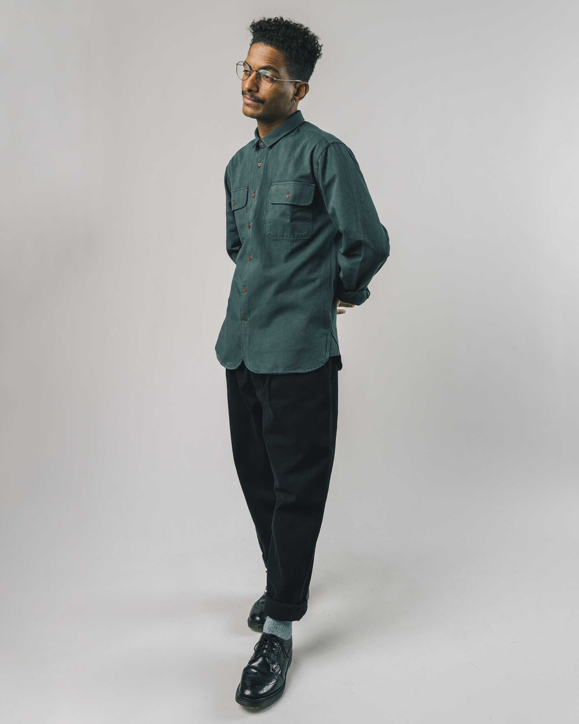 Herringbone Overshirt Forest Green