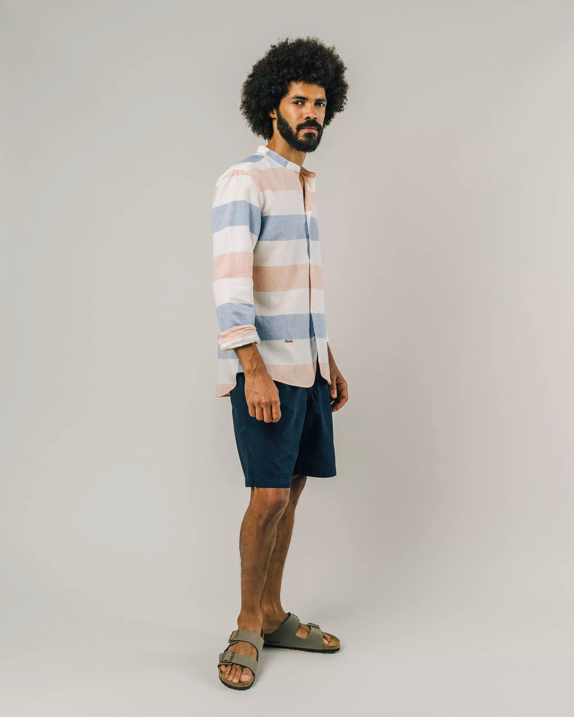 Color Block Mao Shirt White