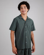 Seersucker Cotton Overshirt Dark Green