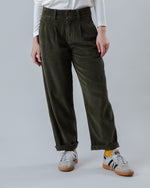 Corduroy Pleated Pants Stone Green