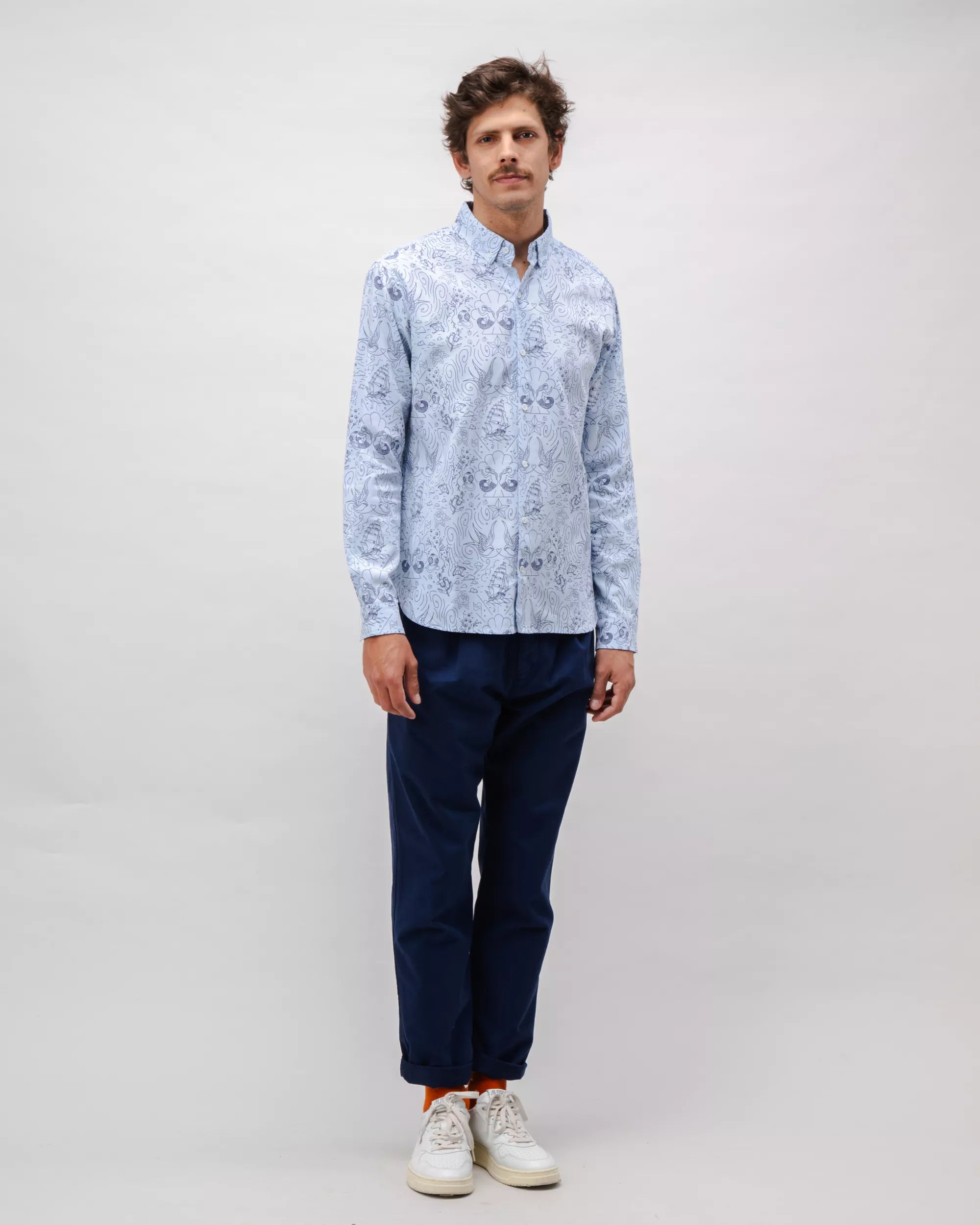 Seven Seas Oxford Cotton Shirt Blue