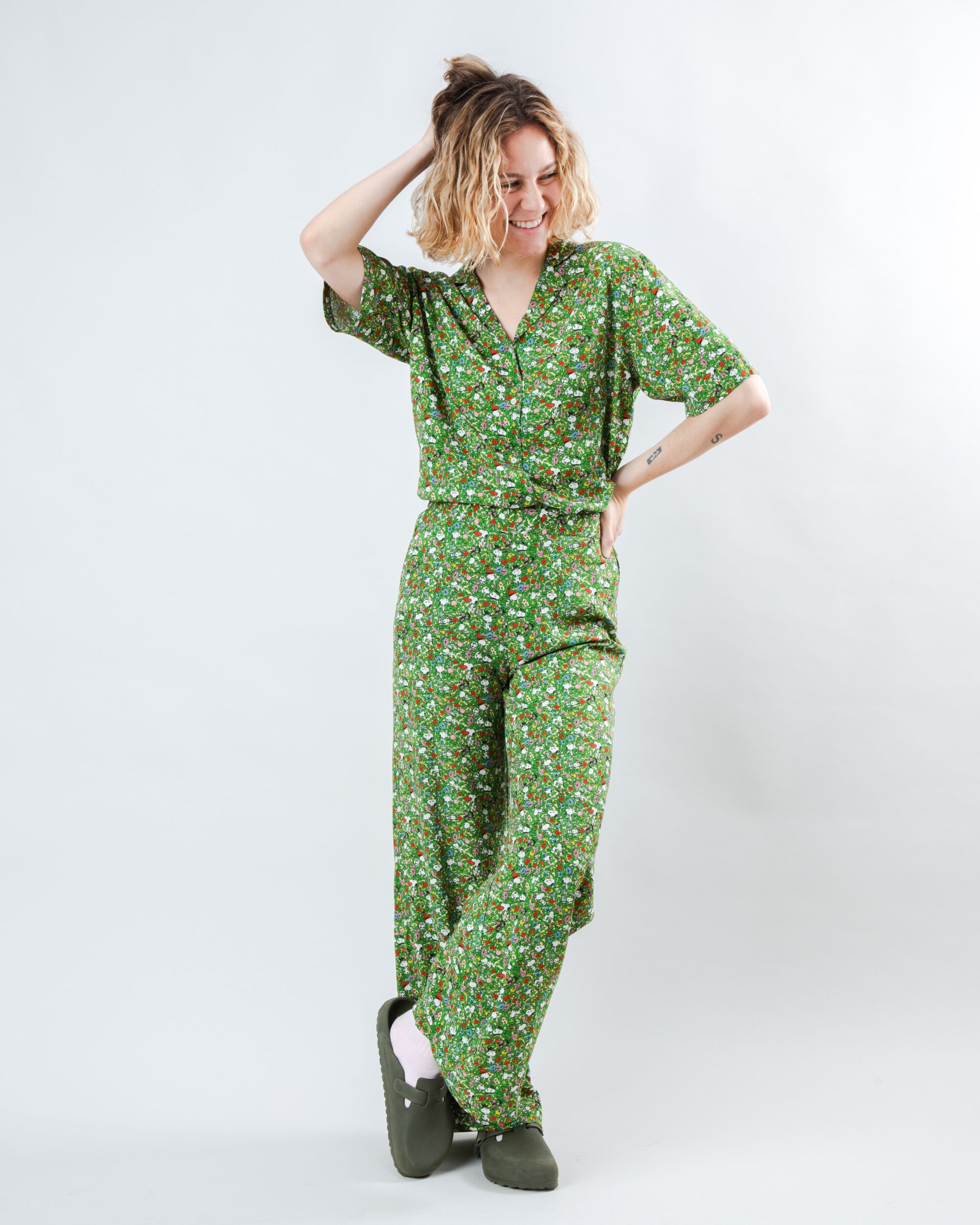 Peanuts Flower Garden Wide Leg Pants Green
