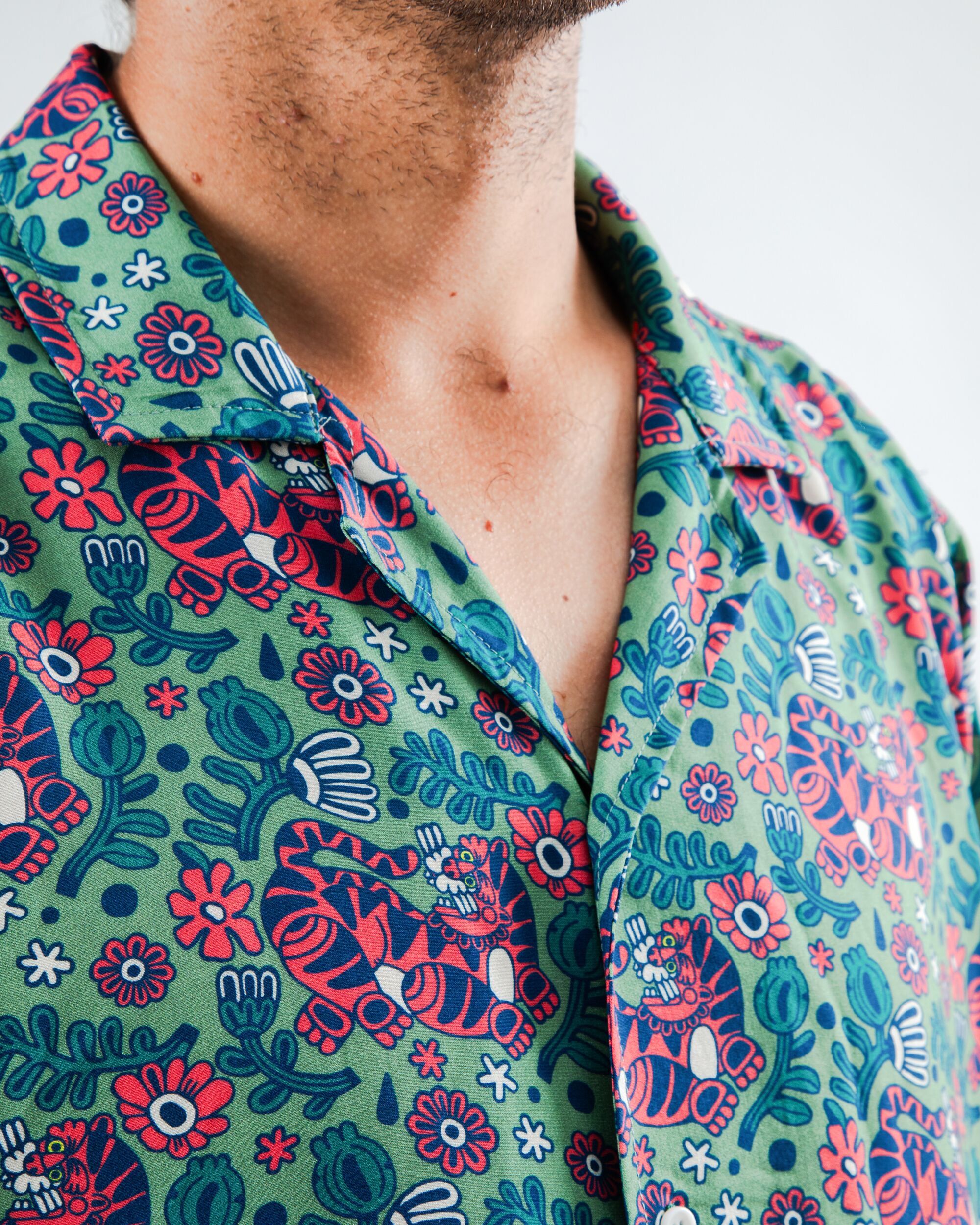 Asis Percales Tigris Aloha Shirt Light Green