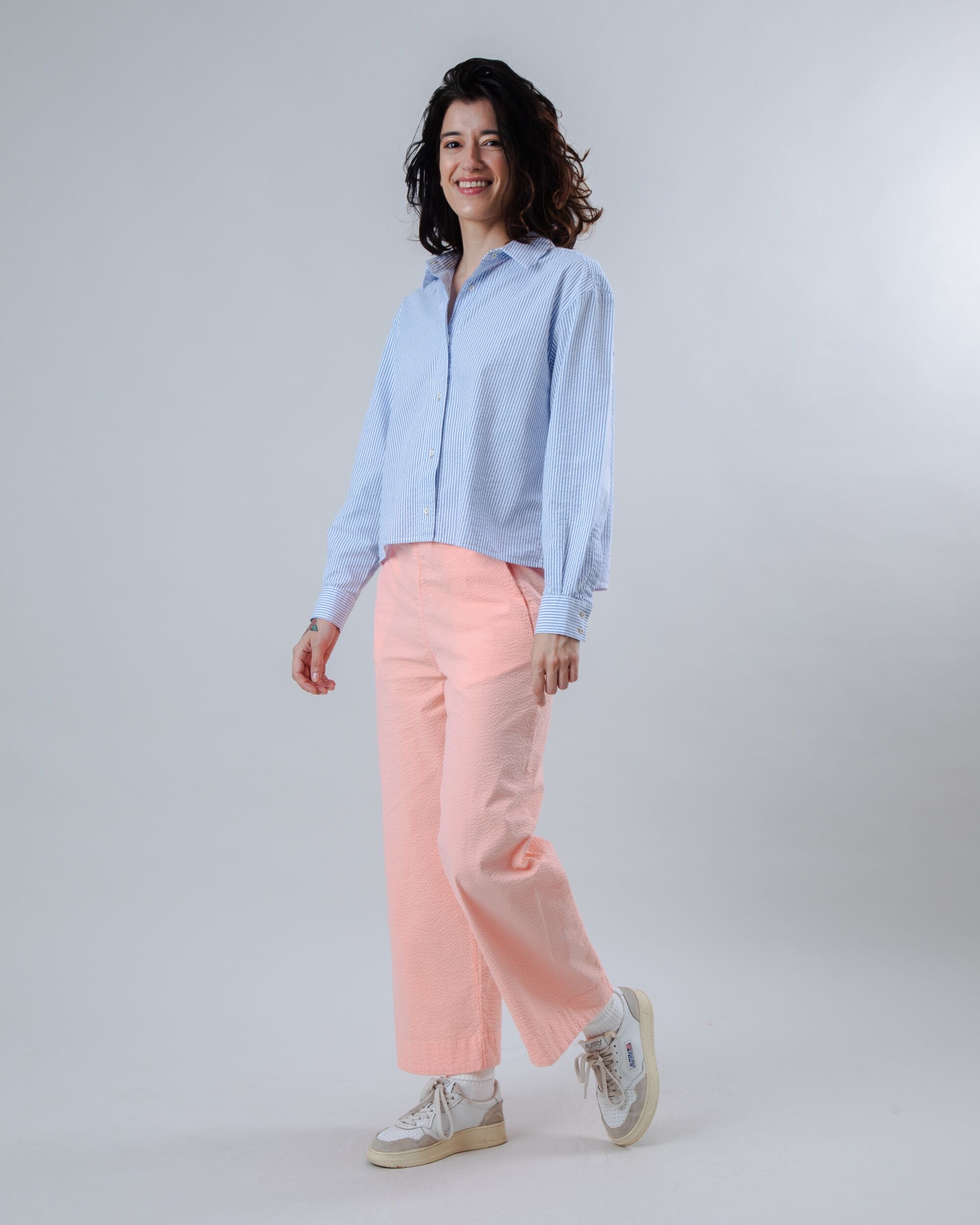 Seersucker New Boxy Blouse Blue