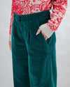 Corduroy Pleated Pants Dark Green