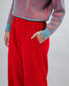 Corduroy Pleated Pants Red