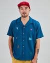 Asis Percales embroidery Aloha Shirt Blue