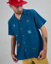 Asis Percales embroidery Aloha Shirt Blue