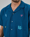 Asis Percales embroidery Aloha Shirt Blue
