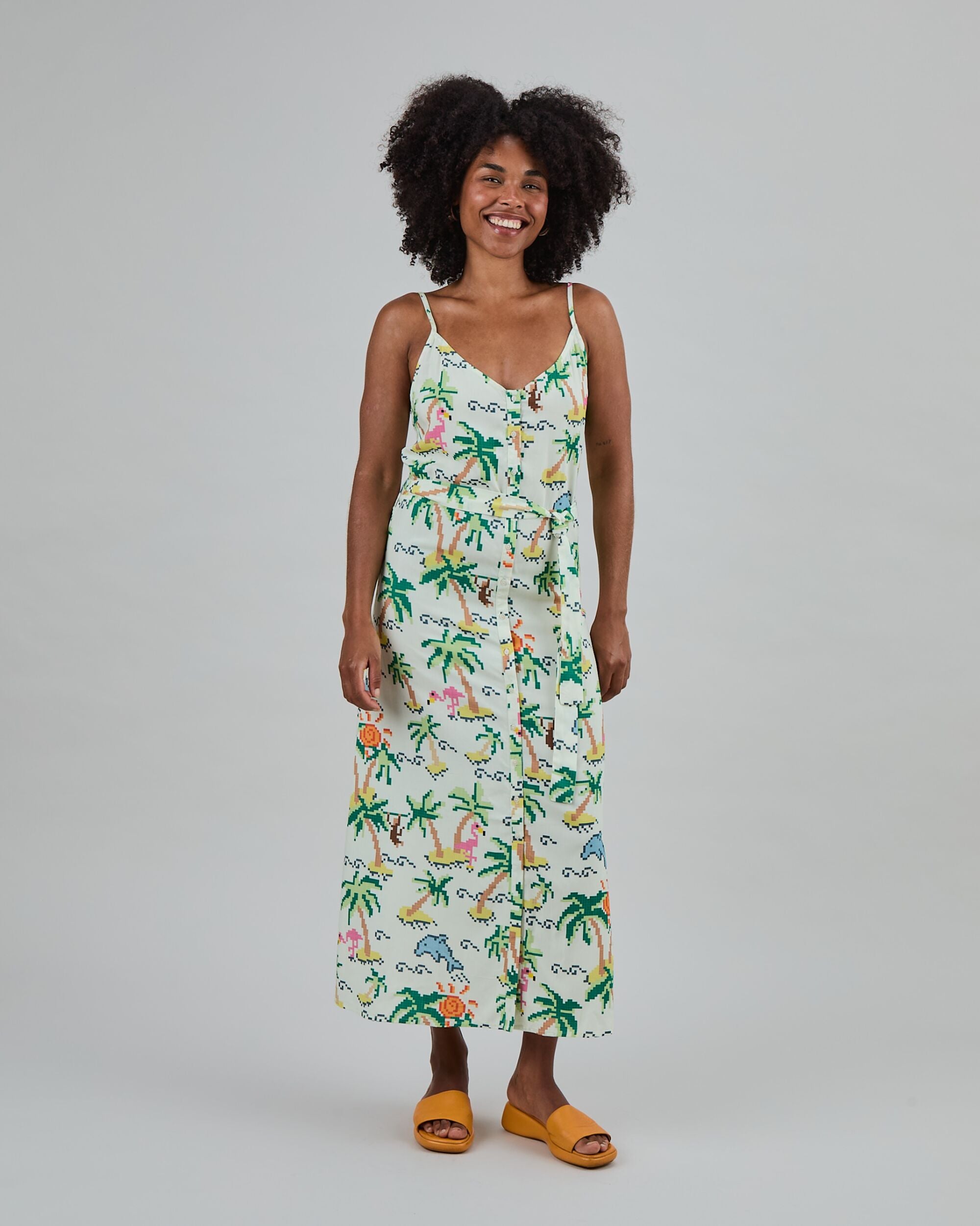 Tropical Pixel Strap Dress Blue