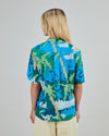 Tropical Pixel Camo Aloha Blouse Blue