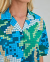 Tropical Pixel Camo Aloha Blouse Blue