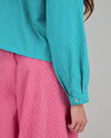 Denim Stripes Cropped Overshirt Green