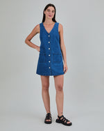Washed Denim Pichi Shorts Dress Blue