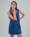 Washed Denim Pichi Shorts Dress Blue