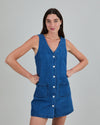 Washed Denim Pichi Shorts Dress Blue