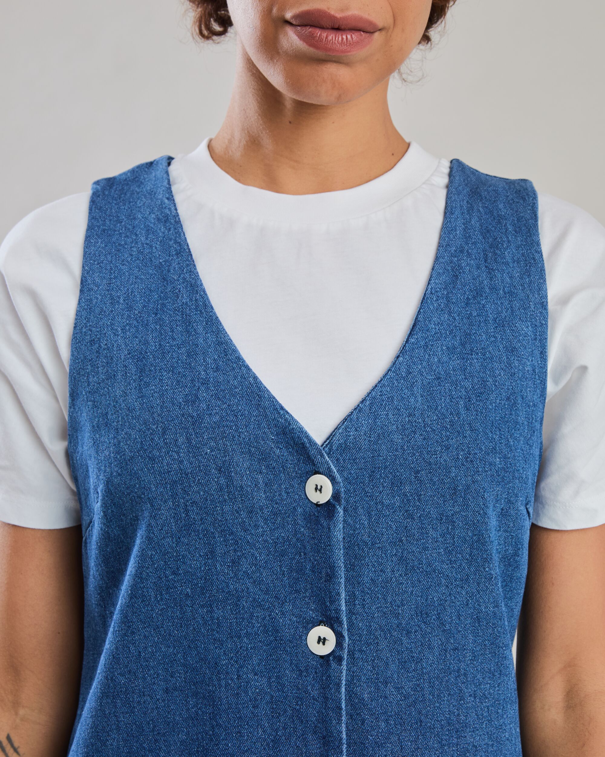 Washed Denim Short Dress Blue