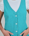 Denim Stripes Short Dress Green
