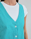 Denim Stripes Short Dress Green