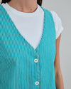 Denim Stripes Short Dress Green