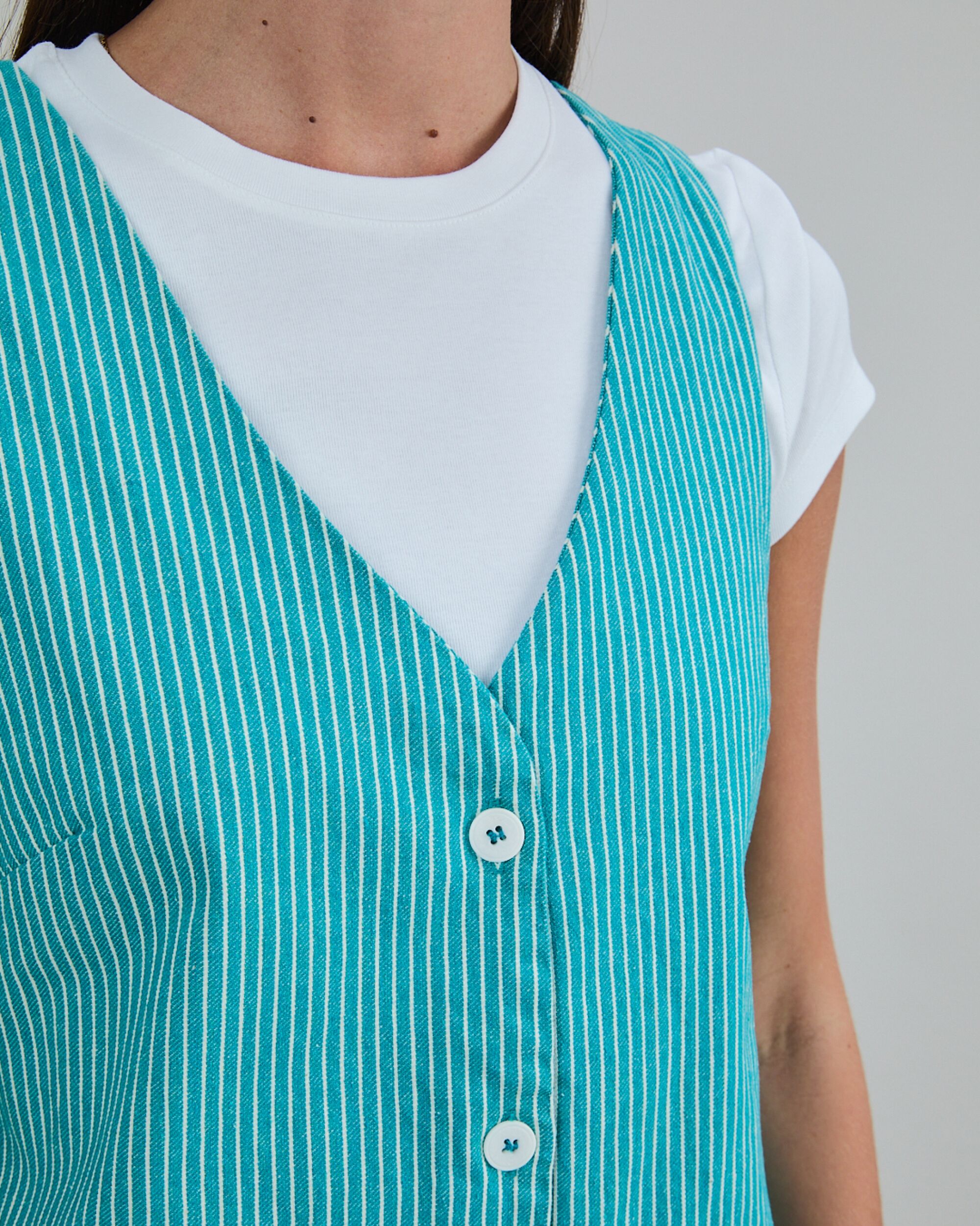 Denim Stripes Short Dress Green