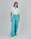 Denim Stripes Straight Leg Pants Green