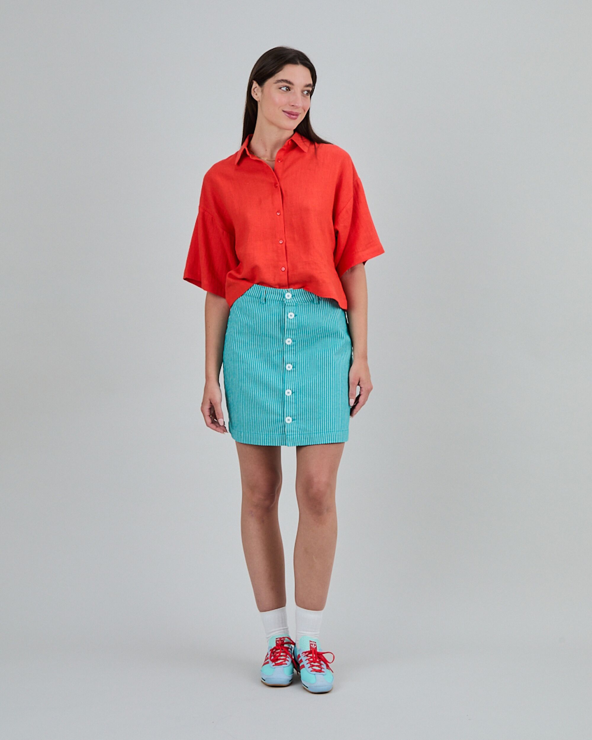 Denim Stripes Mini Skirt Green