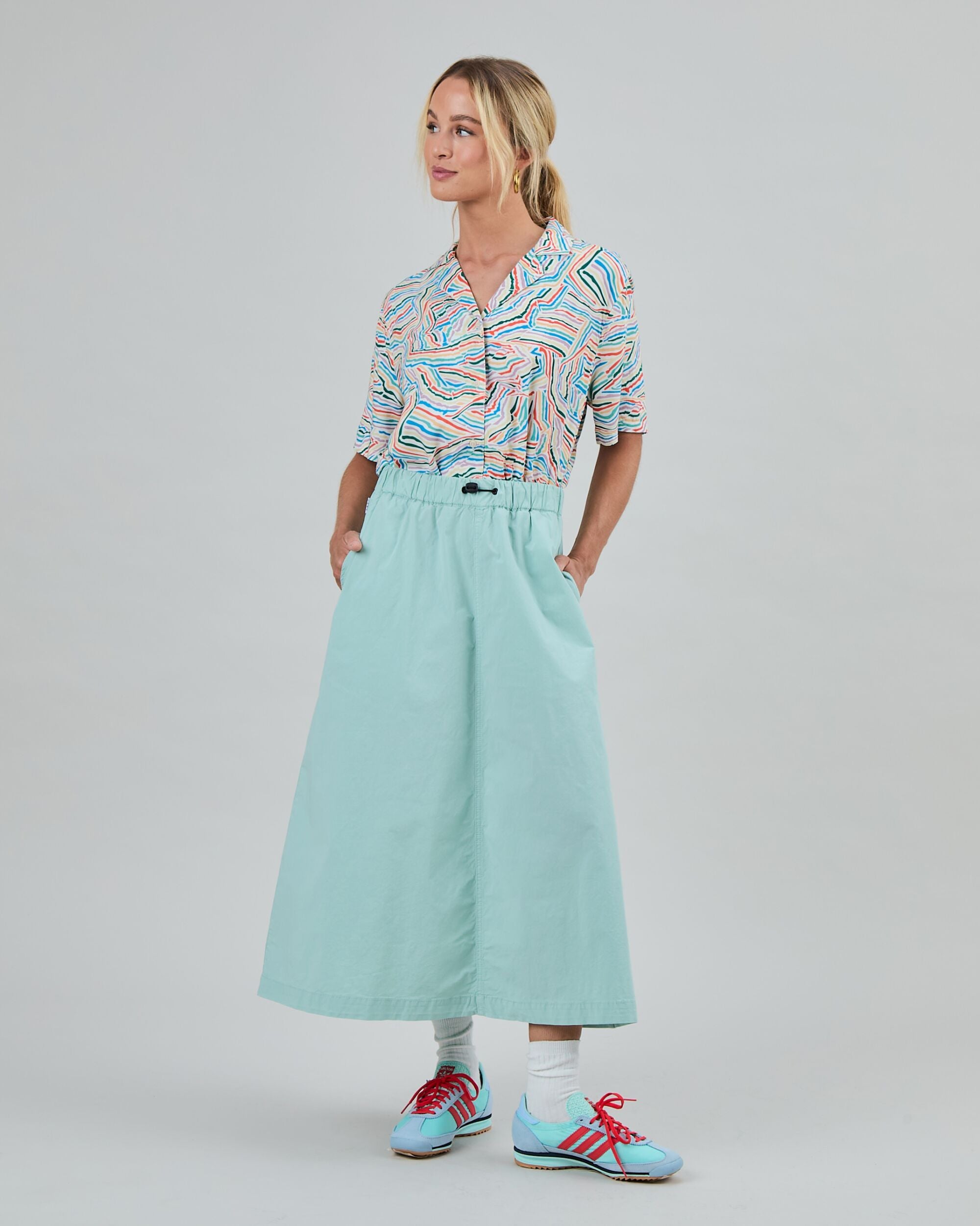 Elastic Comfy Midi Skirt Light Green
