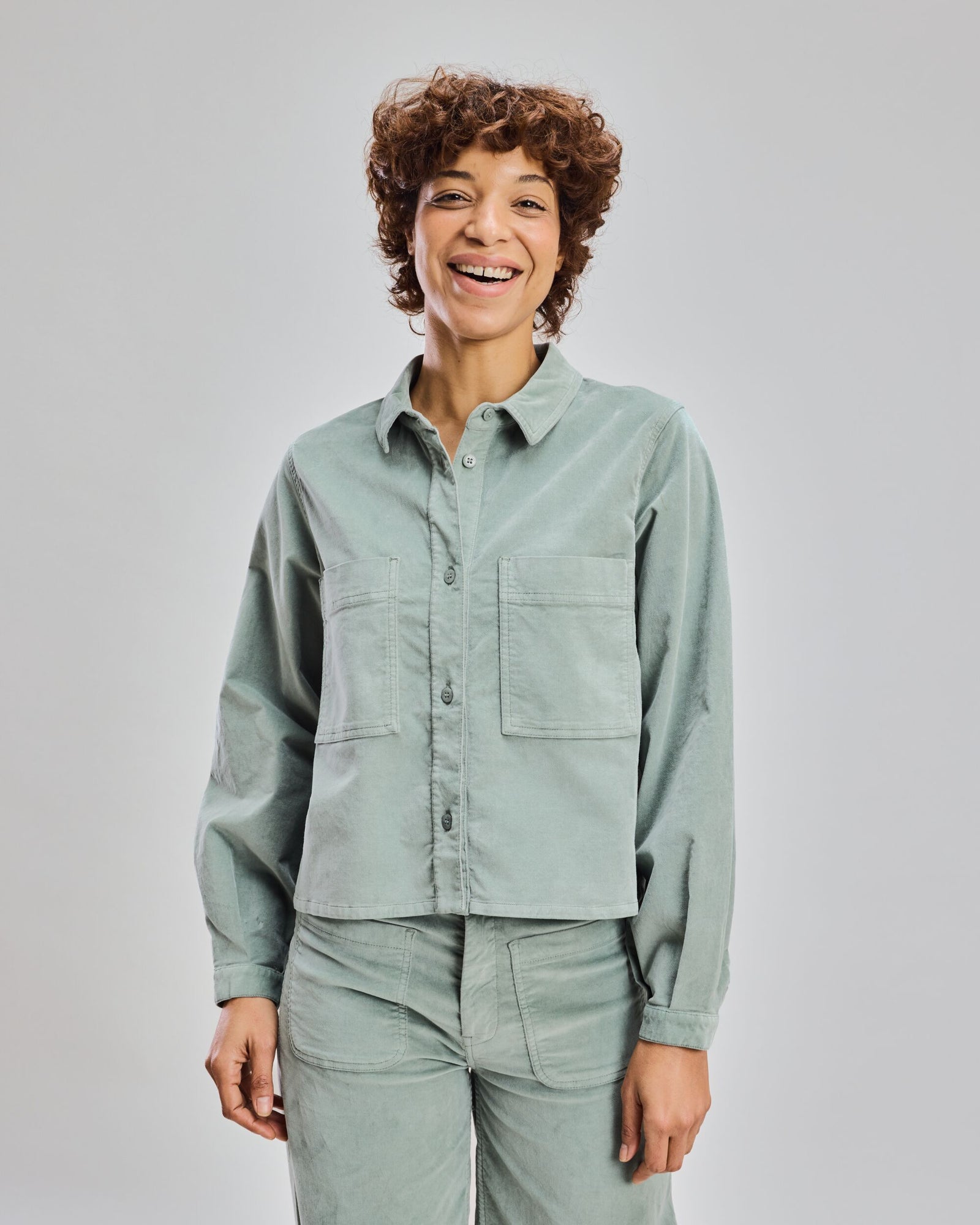 Velvet Boxy Shirt Light Green