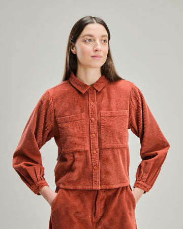 Corduroy Boxy Shirt Terracotta