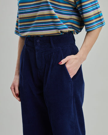 Corduroy Pleated Pants?Dark Blue