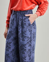 Wide Leg Pants Cross Stitch Flowers Blue