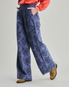 Wide Leg Pants Cross Stitch Flowers Blue