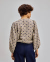 Pixel Flowers Puffy Sleeves Blouse Ecru