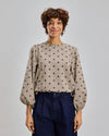 Pixel Flowers Puffy Sleeves Blouse Ecru