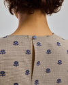 Pixel Flowers Puffy Sleeves Blouse Ecru