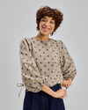 Pixel Flowers Puffy Sleeves Blouse Ecru