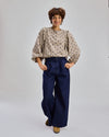 Pixel Flowers Puffy Sleeves Blouse Ecru