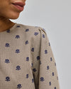 Pixel Flowers Puffy Sleeves Blouse Ecru