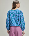 Popcorn Flowers Puffy Sleeves Blouse Blue