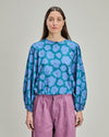 Popcorn Flowers Puffy Sleeves Blouse Blue