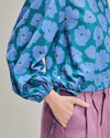 Popcorn Flowers Puffy Sleeves Blouse Blue