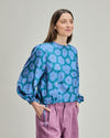 Popcorn Flowers Puffy Sleeves Blouse Blue