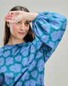 Popcorn Flowers Puffy Sleeves Blouse Blue