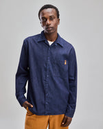 Meow Oversize Camp Slub Denim Shirt Blue