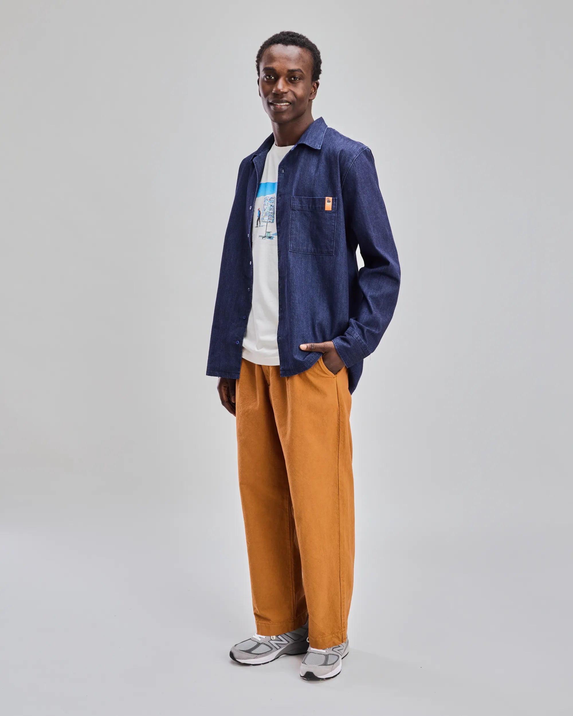 Meow Oversize Slub Denim Shirt Blue