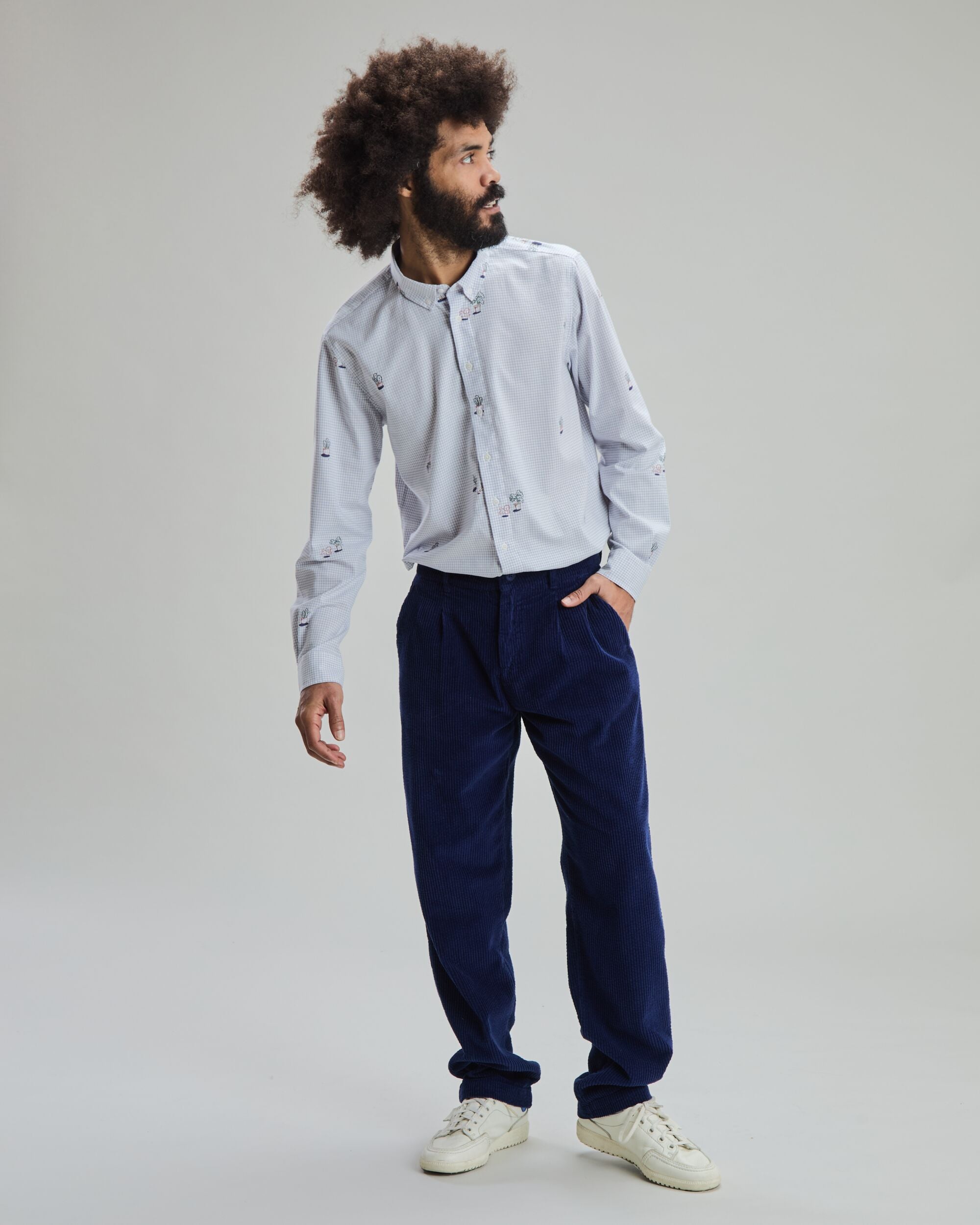 Corduroy Pleated Chino Dark Blue