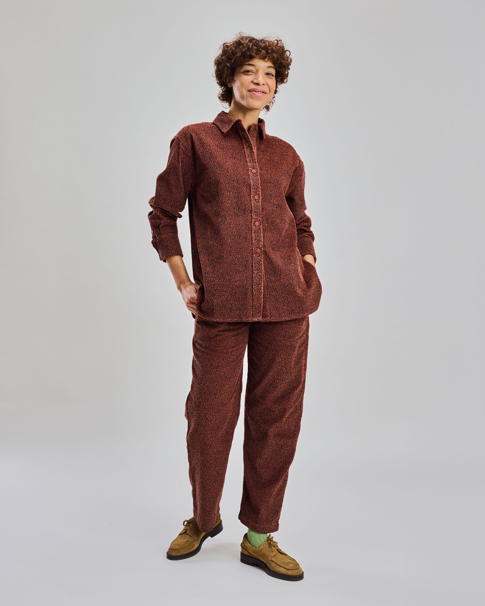 Corduroy Pleated Pants Skin Printed