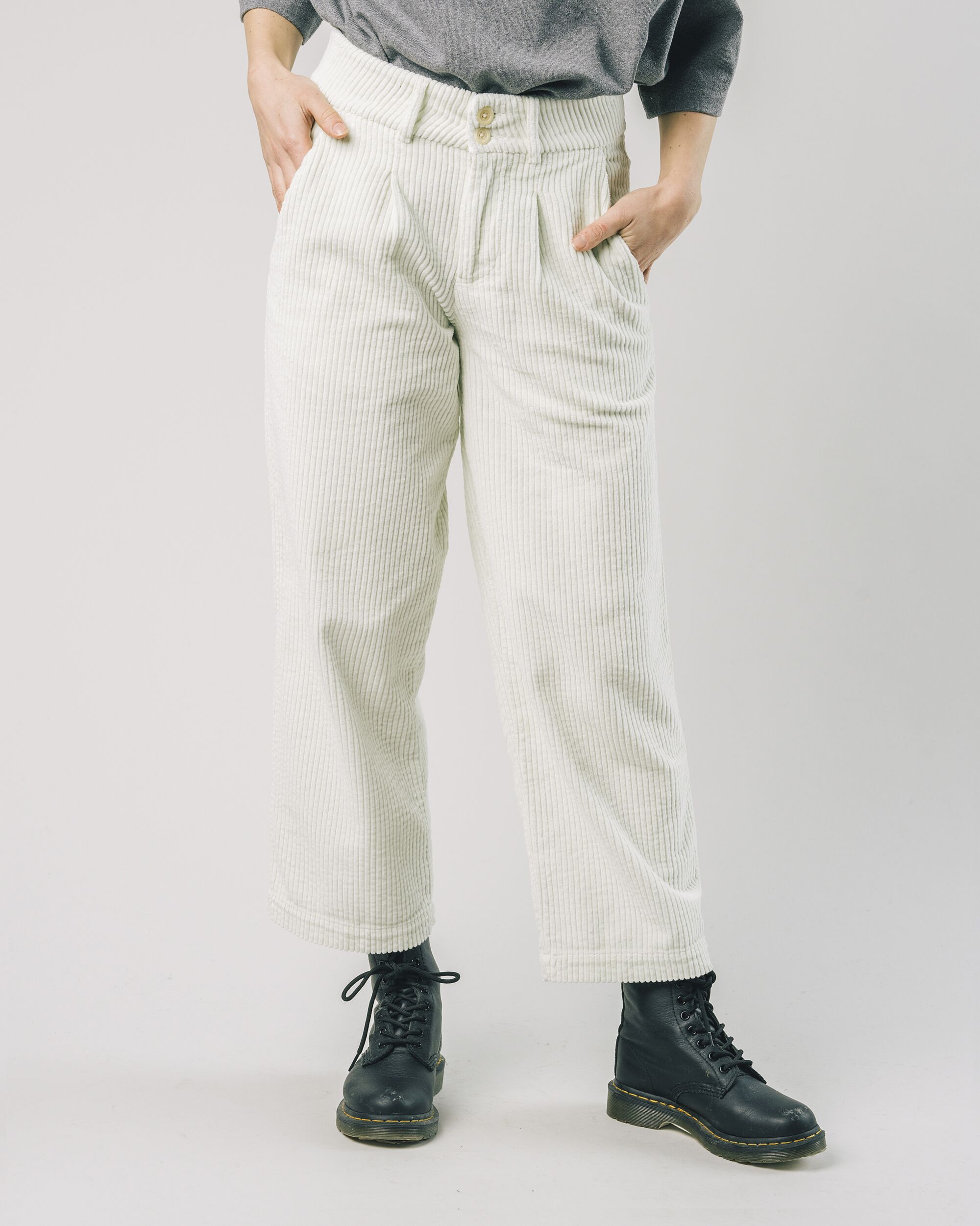 Corduroy Pleated Pants Ice White