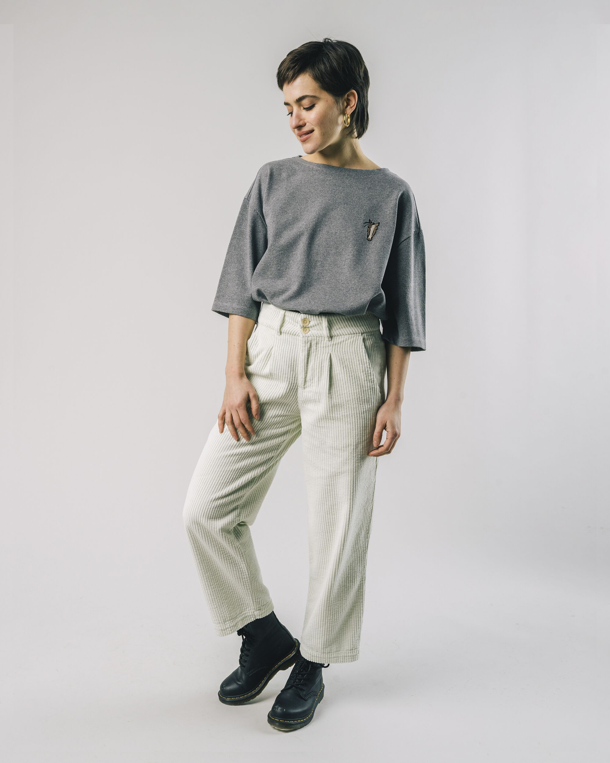 Corduroy Pleated Pants Ice White